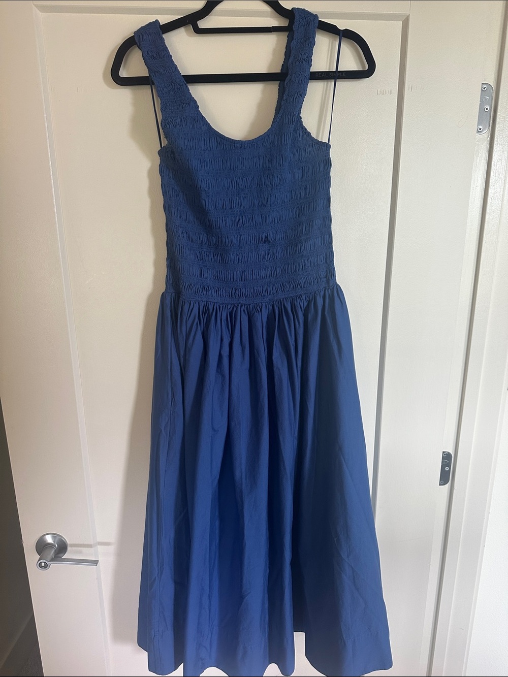 Women’s size medium pistola Blue Smocked Bodice Midi Dress